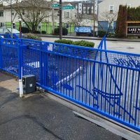 Blue gate with a wave design