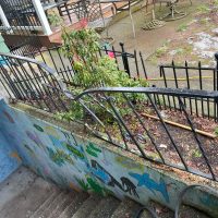 Damaged railing on a staircase